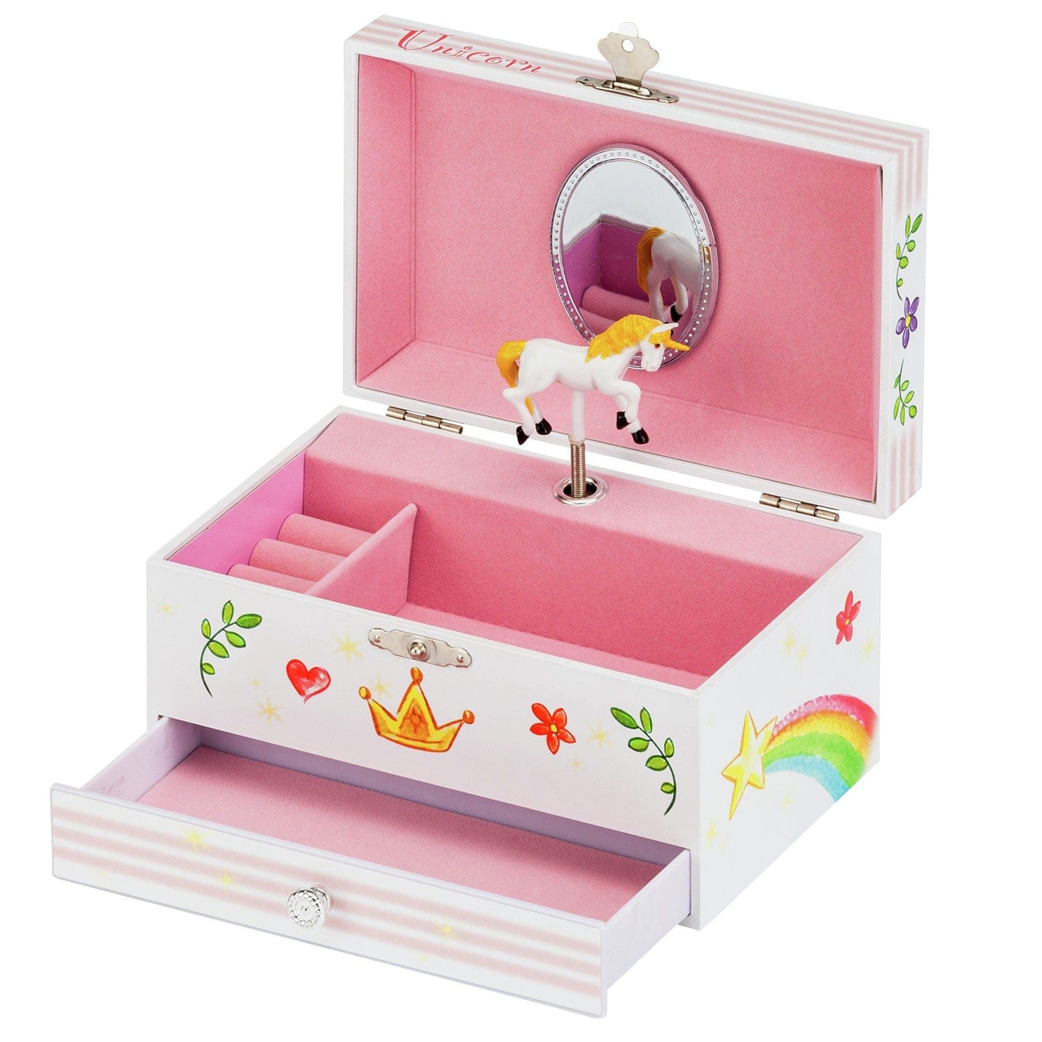 Pink Musical Unicorn Themed Jewellery & Trinket Box With Rotating Figurine