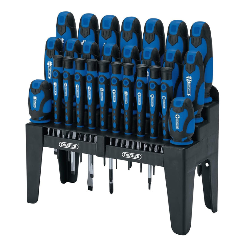 Draper 16736 47 Piece Soft Grip Screwdriver & Bits Set with Storage Stand | Plain Slotted PH PZ TX-STAR