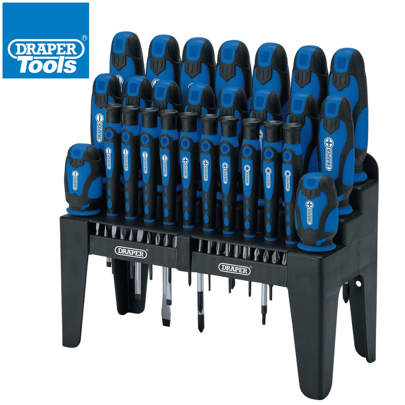 Draper 16736 47 Piece Soft Grip Screwdriver & Bits Set with Storage Stand | Plain Slotted PH PZ TX-STAR