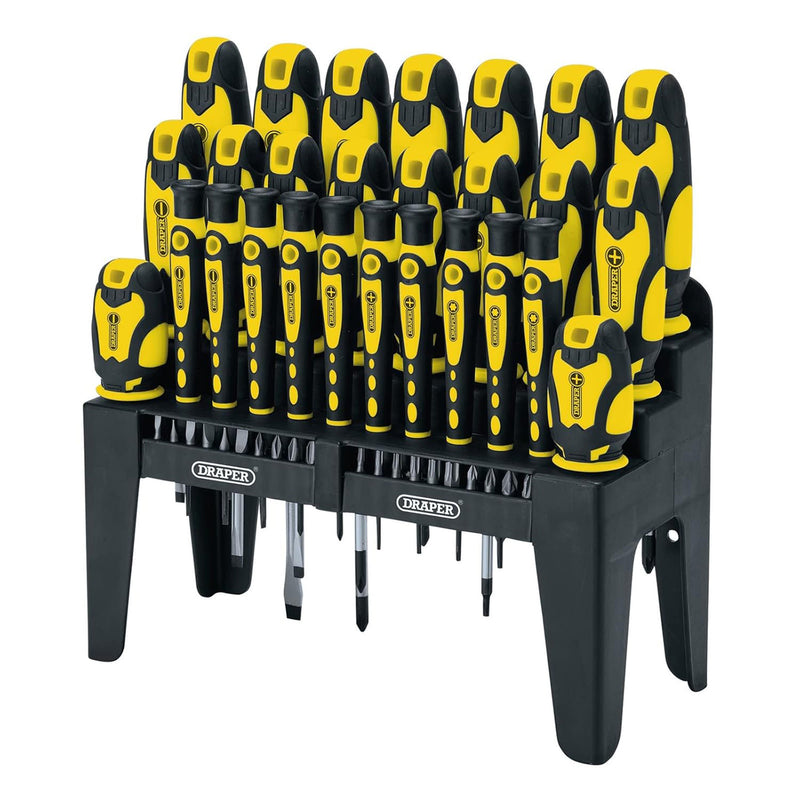 Draper 16824 47 Piece Soft Grip Screwdriver & Bits Set with Storage Stand | Plain Slotted PH PZ TX-STAR