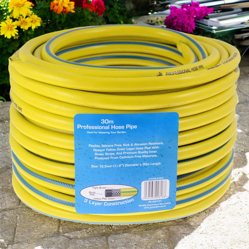 Heavy Duty Reinforced Garden Hose Pipe | 15m-50m Anti Kink Hosepipe | Connectors and Guide also avaiable