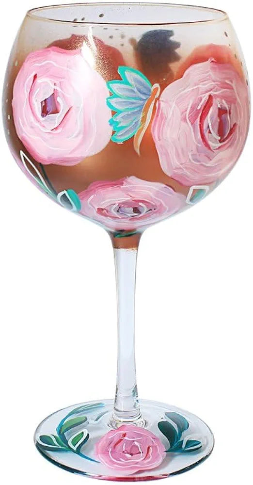 Cocktail Glass Gin Pink Roses Balloon Copa Handpainted Flower Floral Design