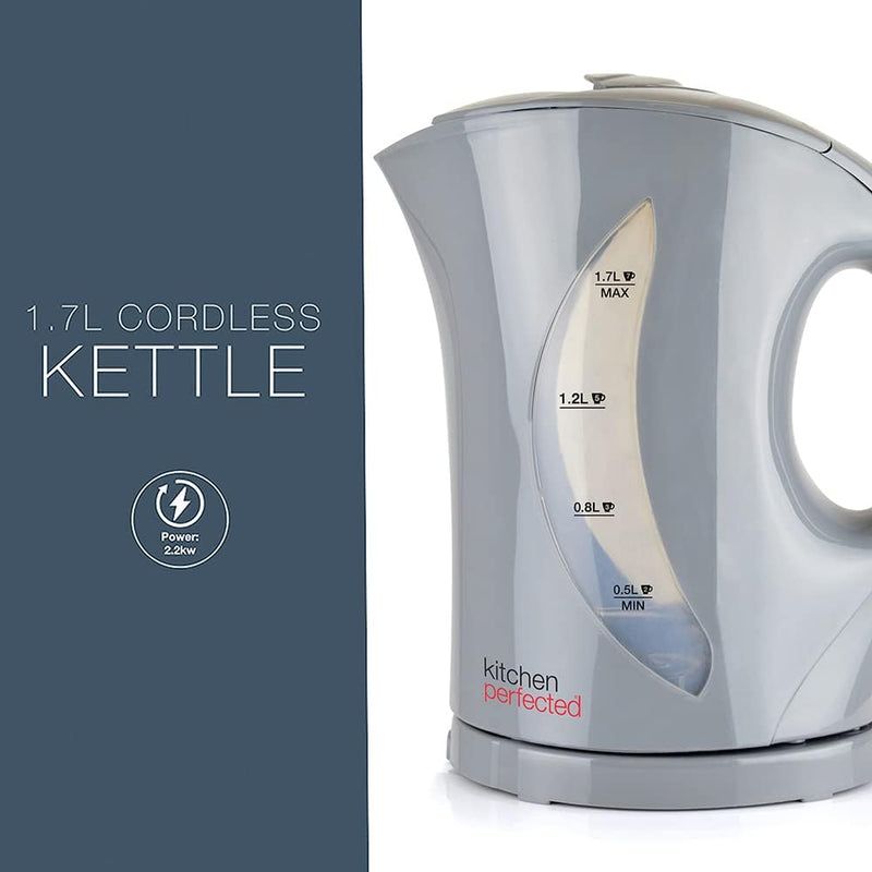 Grey Cordless 2200W Electric Kettle 1.7 Litre Jug Fast Boil with Washable Filter