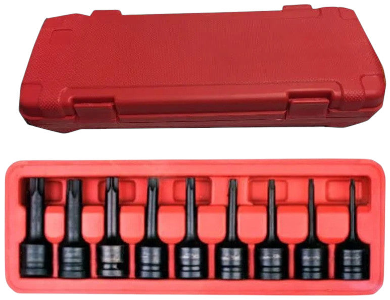 9PC 1/2" DR Impact Long Spline Socket Bit Set + STORAGE CASE