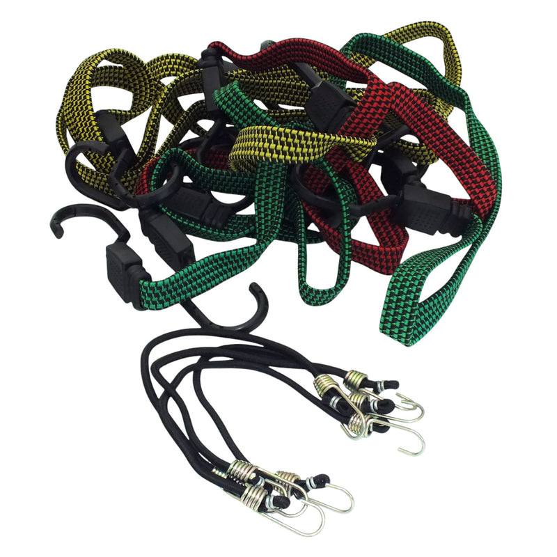 10pc Assorted Bungee Cord Set Elasticated Heavy Duty Straps c/w Hooks