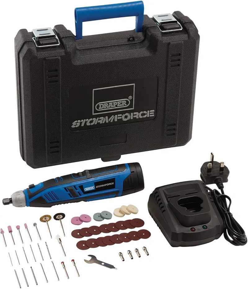 Draper 07849 Storm Force 10.8V Power Interchange Rotary Multi-Tool Kit, 1 x 1.5Ah Battery, x Fast Charger , Blue and Black