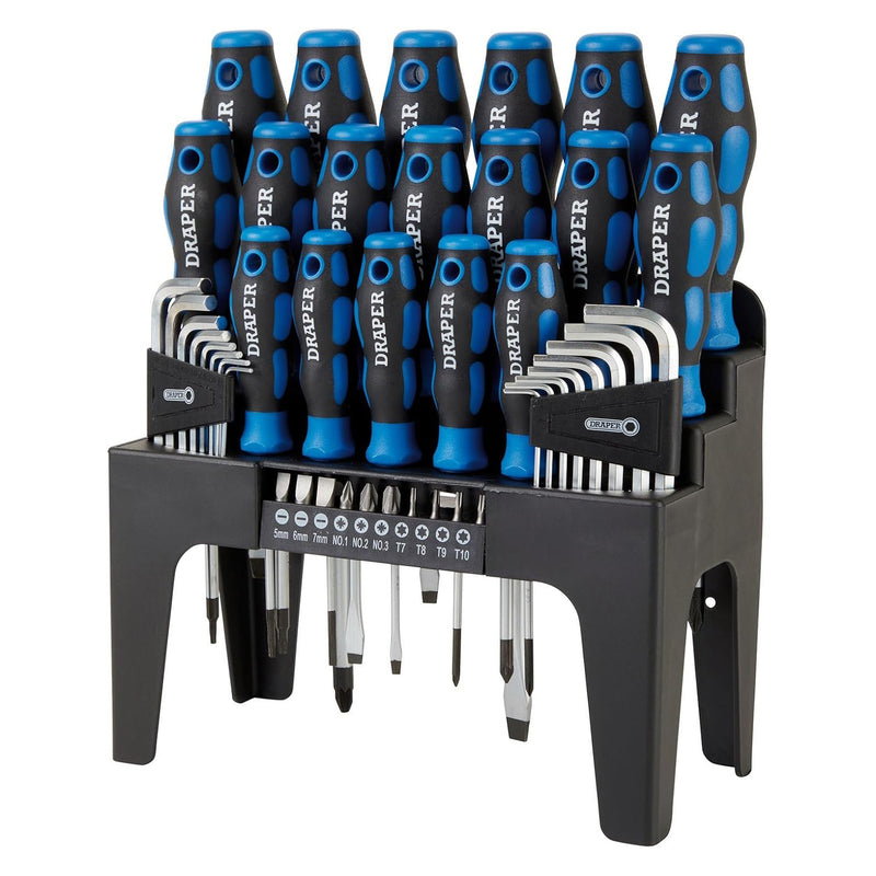 Draper 81294 Screwdriver Hex Allen Keys & Bits Set Stand Plain Cross Pozi 44pc