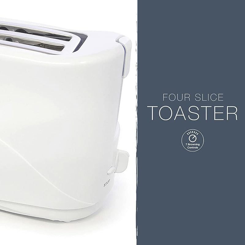 Premium White 1300w 4-slice Cool Touch Toaster W/ Crumb Tray 7 Browning Settings