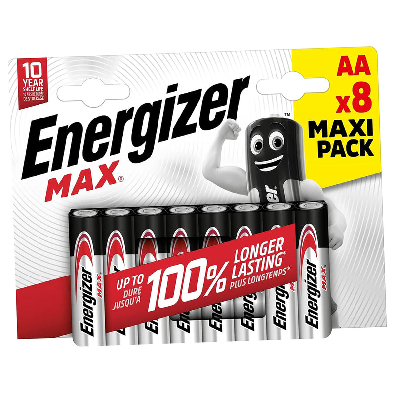 AA Size Batteries Energizer Max 8 Pack 1.5V Alkaline Battery Long Expiry 12/2032