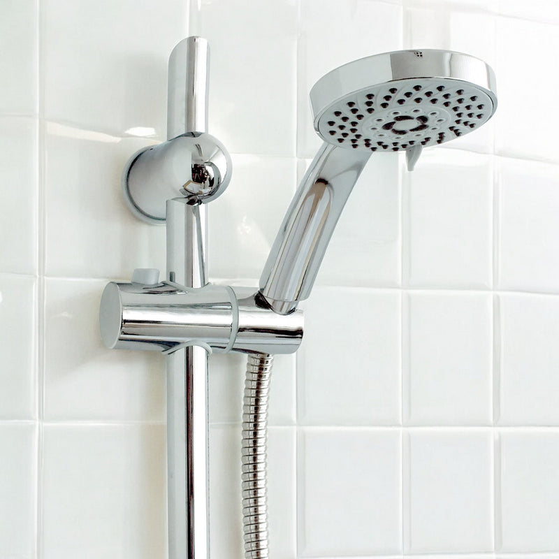 Croydex Chrome Shower Riser Rail Set | Adjustable 5 Function Spray Head, Hose and Soap Dish