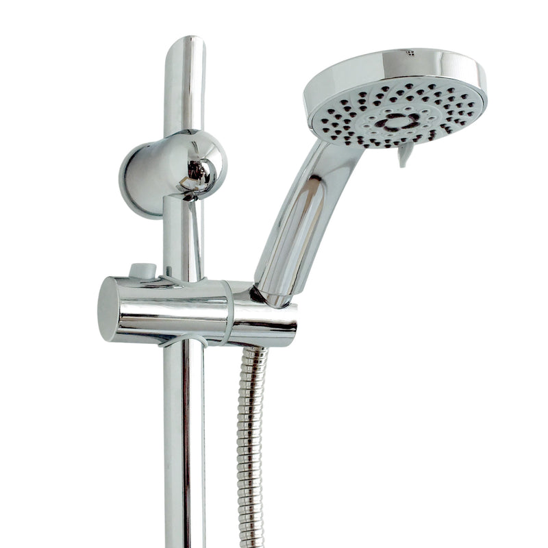 Croydex Chrome Shower Riser Rail Set | Adjustable 5 Function Spray Head, Hose and Soap Dish