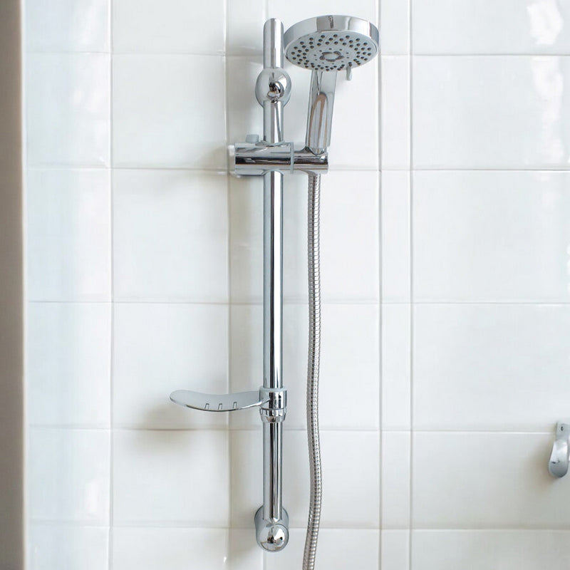 Croydex Chrome Shower Riser Rail Set | Adjustable 5 Function Spray Head, Hose and Soap Dish