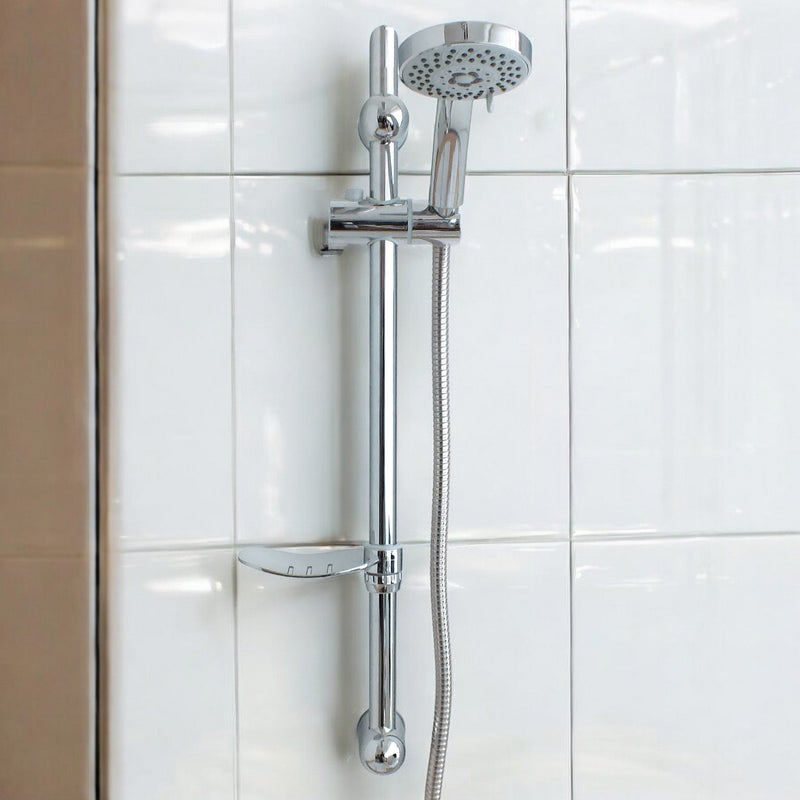 Croydex Chrome Shower Riser Rail Set | Adjustable 5 Function Spray Head, Hose and Soap Dish