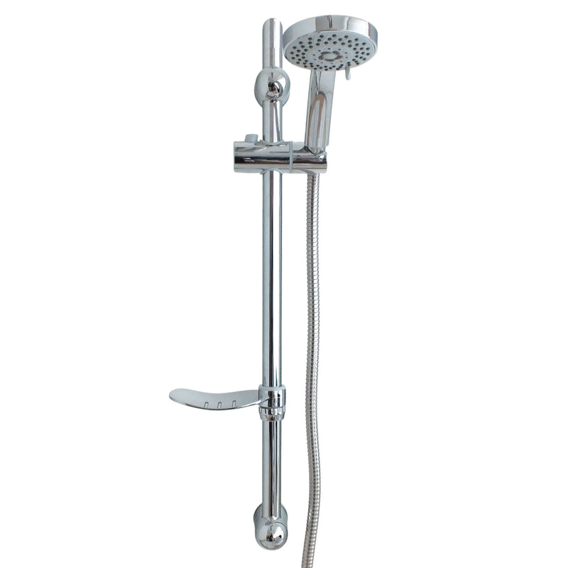 Croydex Chrome Shower Riser Rail Set | Adjustable 5 Function Spray Head, Hose and Soap Dish