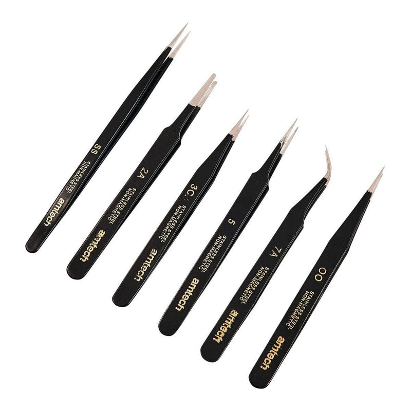 Amtech 6Pc Precision Stainless Steel Epoxy Coated Tweezer Set Non Magnetic Anti Static