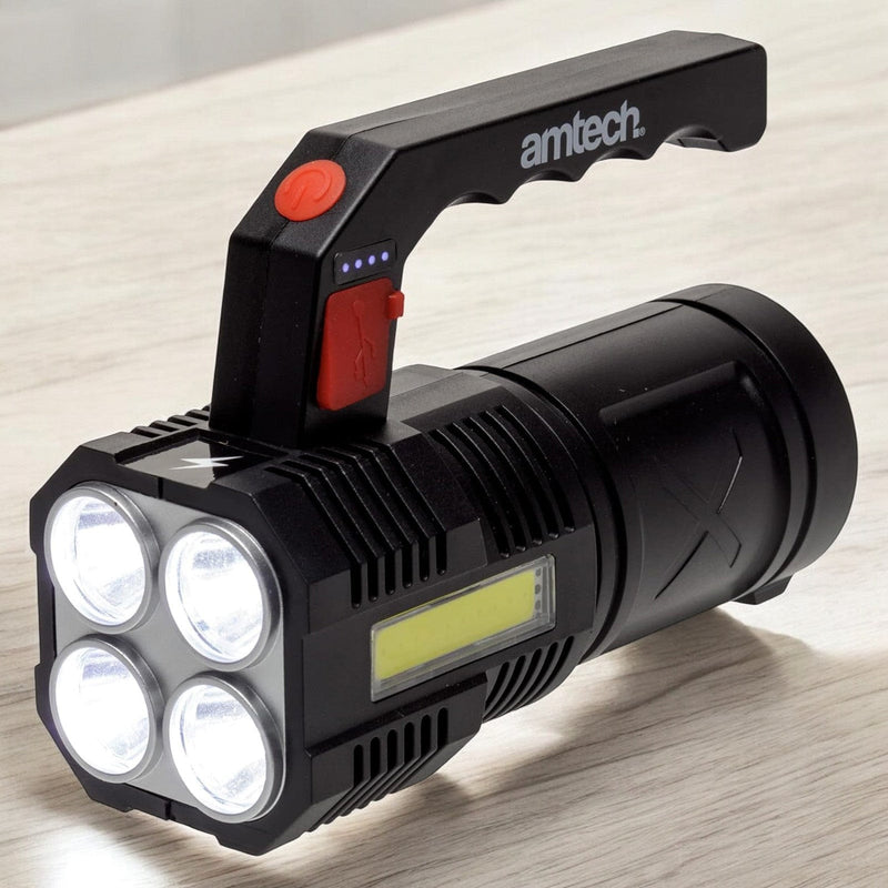 Amtech Rechargeable LED Torch USB Rechargeable 10W LED Torch with 4 Lighting Modes