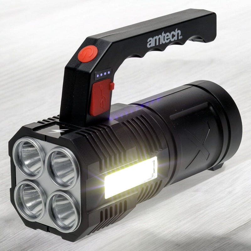 Amtech Rechargeable LED Torch USB Rechargeable 10W LED Torch with 4 Lighting Modes