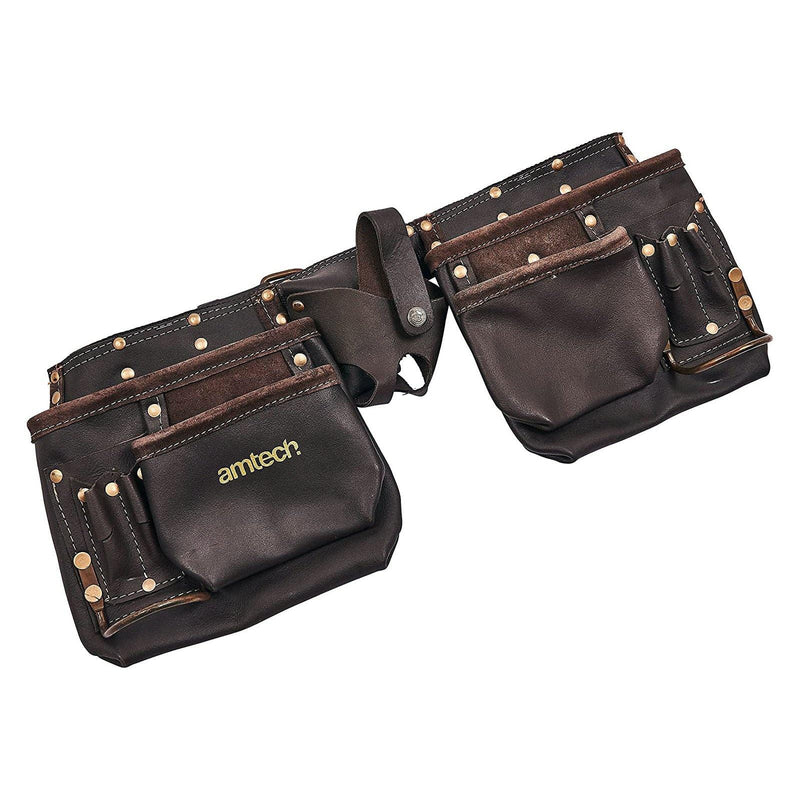 Amtech toolbelt AMTECH HEAVY DUTY TOOL BELT 12 POCKET OIL TANNED LEATHER DOUBLE POUCH TOOLBELT