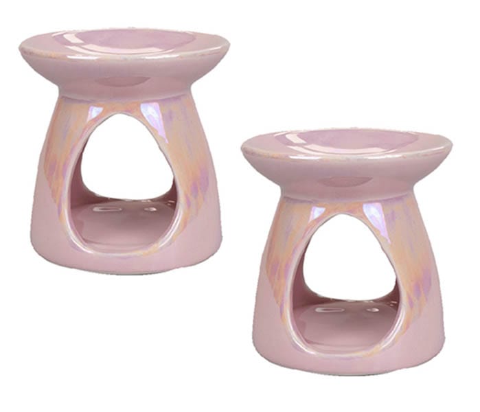 Aroma Accessories SET OF 2 CERAMIC TEA LIGHT WAX MELT BURNERS WARMER AROMA - PEARLISED PINK