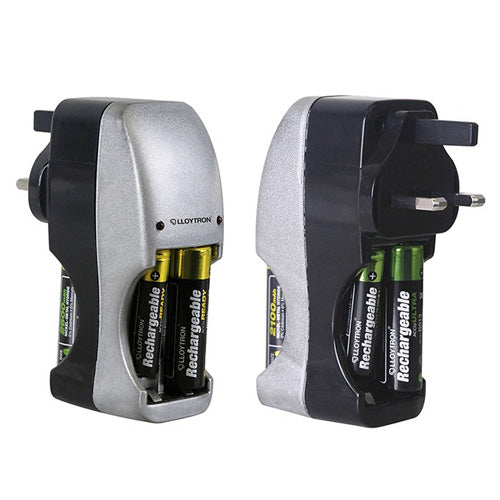 Compact Plug-In Battery Charger plus 8 Rechargeable Batteries AA AAA Ni-MH