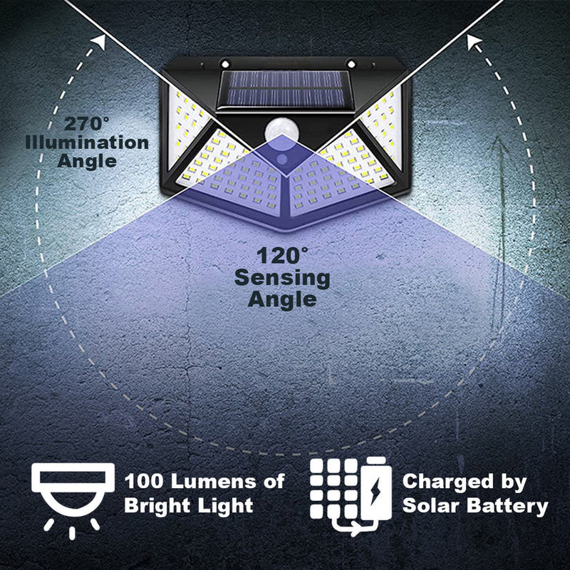 100 LED Solar Security Lights with PIR Motion Sensors | Outdoor Garden Wall Lamps 1/2/4