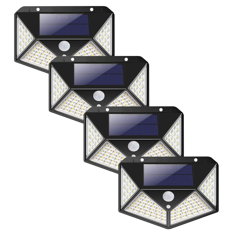 100 LED Solar Security Lights with PIR Motion Sensors | Outdoor Garden Wall Lamps 1/2/4