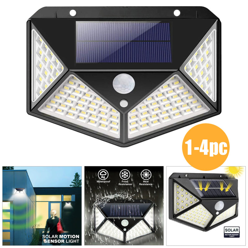 100 LED Solar Security Lights with PIR Motion Sensors | Outdoor Garden Wall Lamps 1/2/4