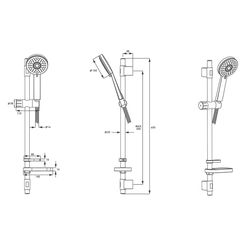 Croydex Shower Riser Set Croydex Matrix Shower Riser Rail Set with Adjustable 5 Pattern Spray Head & 1.5m Stainless Steel Hose