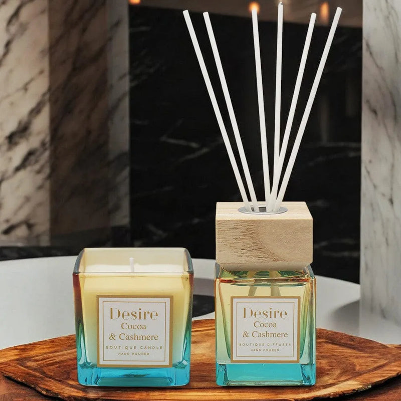 Desire Home Fragrance Gift Set Cocoa and Cashmere Scented Candle & Reed Diffuser Home Fragrance Christmas Gift Set