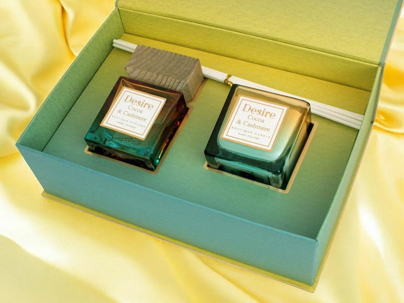 Desire Home Fragrance Gift Set Cocoa and Cashmere Scented Candle & Reed Diffuser Home Fragrance Christmas Gift Set