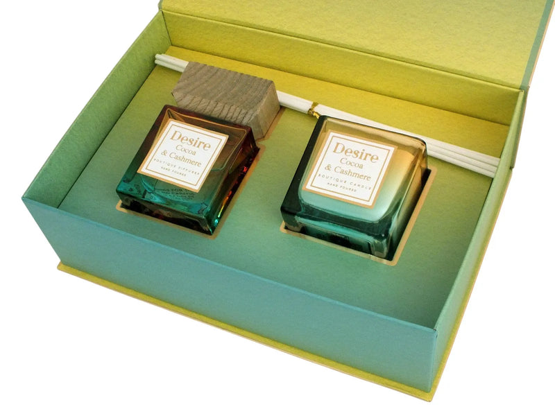 Desire Home Fragrance Gift Set Cocoa and Cashmere Scented Candle & Reed Diffuser Home Fragrance Christmas Gift Set