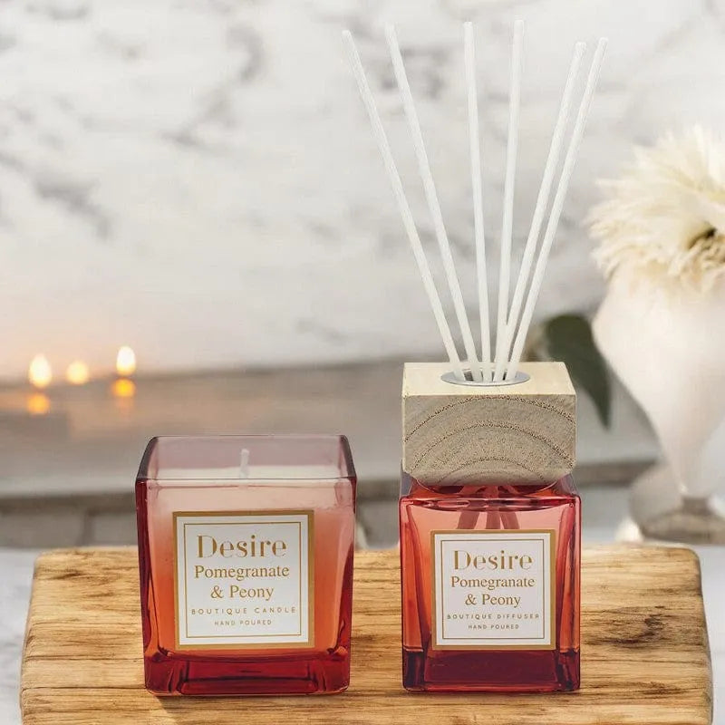 Desire Home Fragrance Gift Set Pomegranate & Peony Reed Diffuser & Scented Candle Home Fragrance Xmas Gift Set