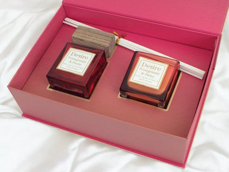 Desire Home Fragrance Gift Set Pomegranate & Peony Reed Diffuser & Scented Candle Home Fragrance Xmas Gift Set