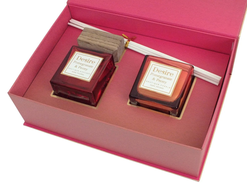 Desire Home Fragrance Gift Set Pomegranate & Peony Reed Diffuser & Scented Candle Home Fragrance Xmas Gift Set