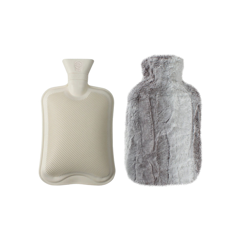 2 Litre Hot Water Bottle with Faux Rabbit Fur Cover | Warm, Soft and Fluffy - Choice of Colour