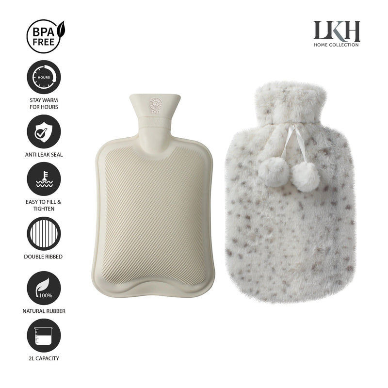 2 Litre Hot Water Bottle with Faux Rabbit Fur Cover | Warm, Soft and Fluffy - Choice of Colour