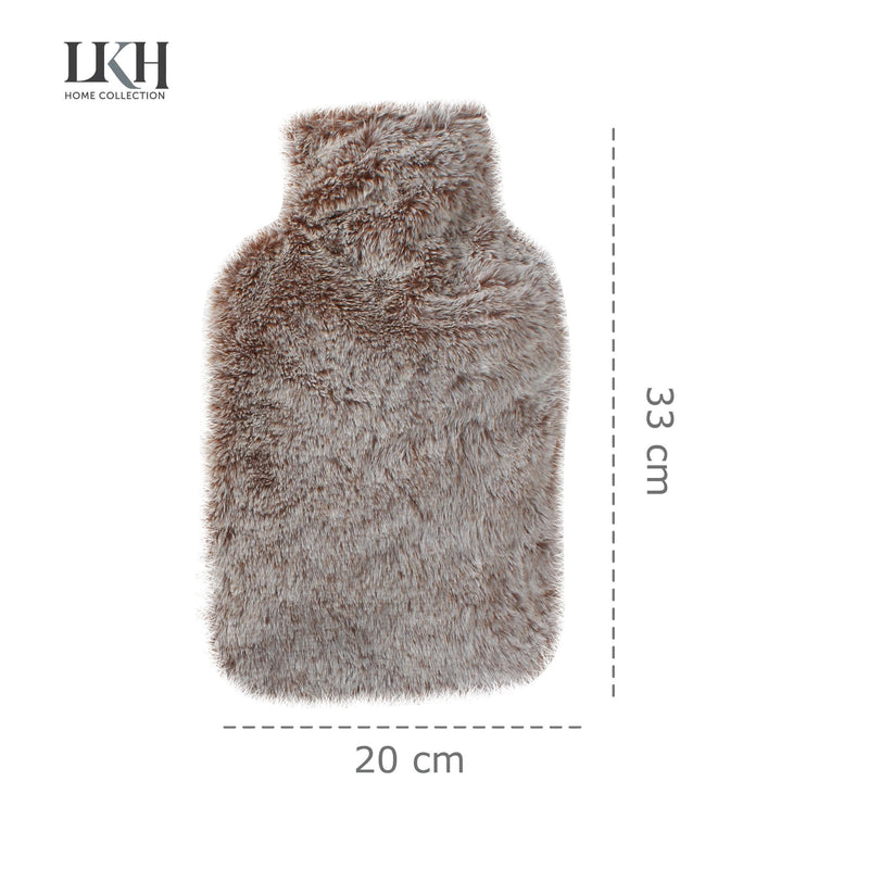 2 Litre Hot Water Bottle with Faux Rabbit Fur Cover | Warm, Soft and Fluffy - Choice of Colour