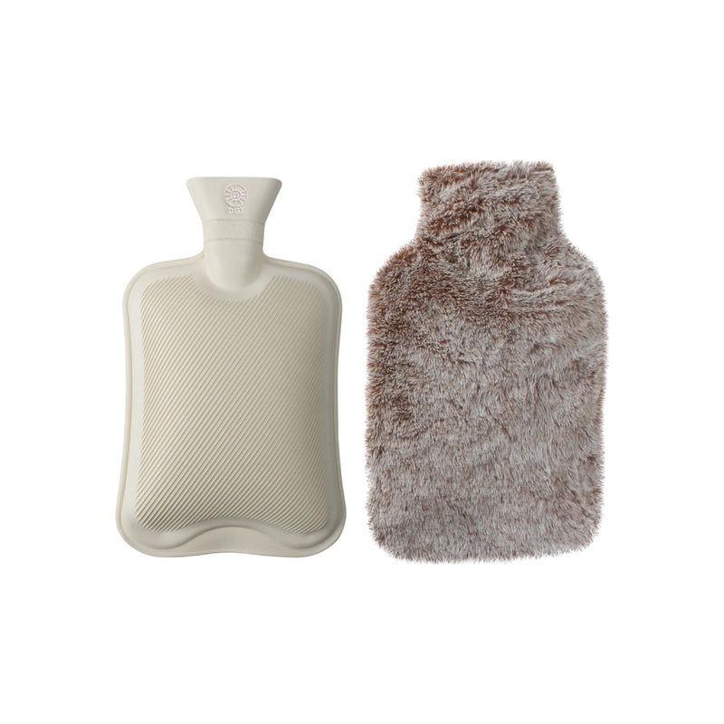 2 Litre Hot Water Bottle with Faux Rabbit Fur Cover | Warm, Soft and Fluffy - Choice of Colour