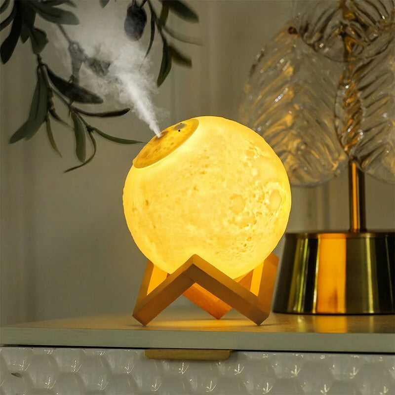 3D LED Moon Humidifier Lamp Essential Scented Oil Aroma Diffuser | USB Rechargeable Night Light