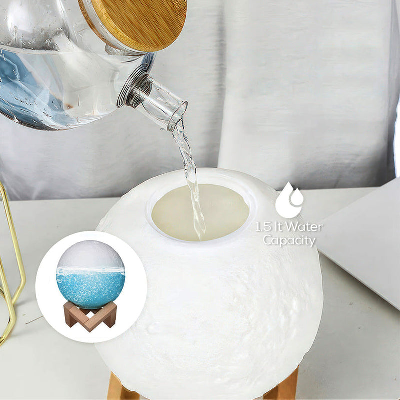 3D LED Moon Humidifier Lamp Essential Scented Oil Aroma Diffuser | USB Rechargeable Night Light