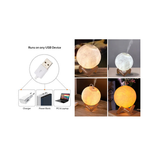 3D LED Moon Humidifier Lamp Essential Scented Oil Aroma Diffuser | USB Rechargeable Night Light