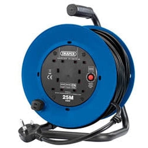 Draper Draper 230V Heavy Duty Industrial Four Socket Cable Reel, 25M Dr-02122