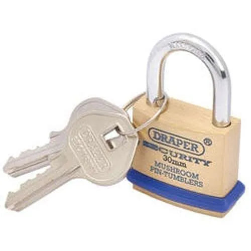 Draper Draper Solid Brass Padlock And 2 Keys With Mushroom Pin Tumblers Hardened Steel Shackle And Bumper, 30Mm Dr-64160