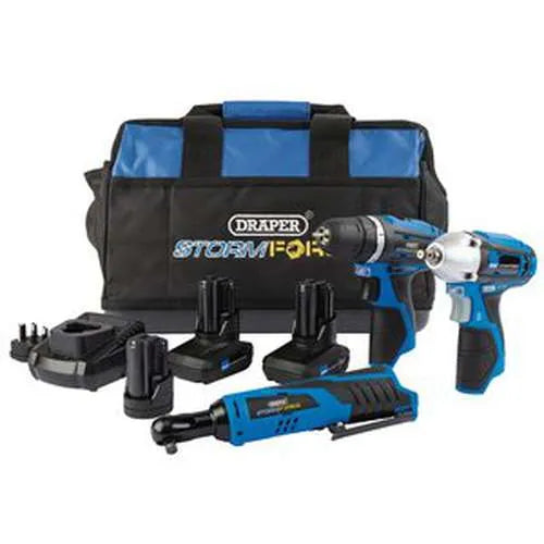 Draper Draper Storm Force 10.8V Power Interchange Drill Driver Kit (+2X 4Ah Batteries, 1 X 1.5Ah Battery, Charger And Bag) Dr-93521