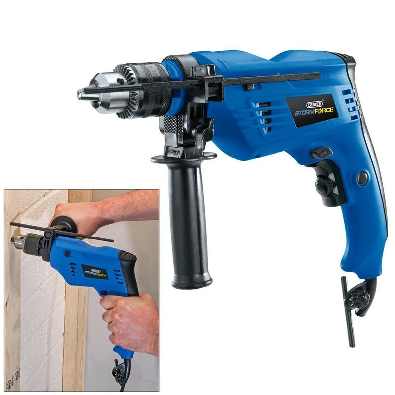 Draper Power Drill Draper 550W Variable Speed Hammer Drill Adjustable Side Handle Depth Rod