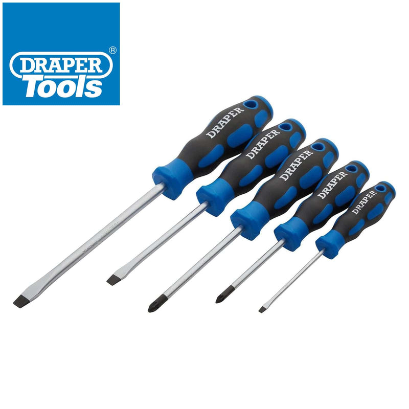 Draper Screwdriver Set Draper 09783 5 Piece Soft Grip Screwdriver Set, 3 x Plain Slot, 2 X PZ Type