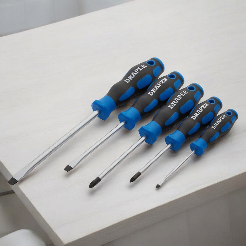 Draper Screwdriver Set Draper 09783 5 Piece Soft Grip Screwdriver Set, 3 x Plain Slot, 2 X PZ Type