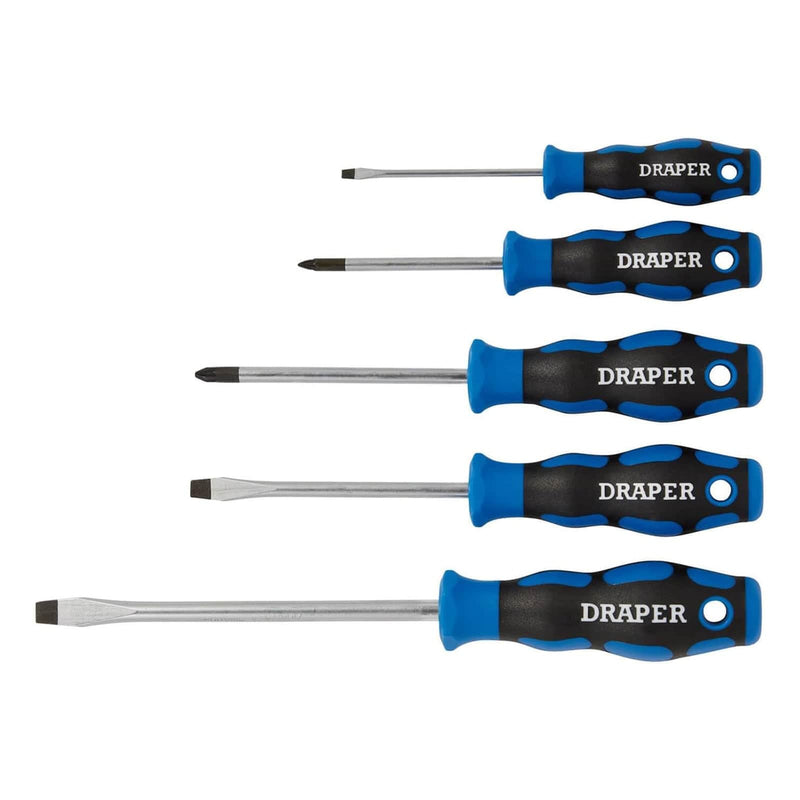 Draper Screwdriver Set Draper 09783 5 Piece Soft Grip Screwdriver Set, 3 x Plain Slot, 2 X PZ Type