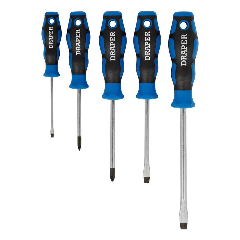 Draper Screwdriver Set Draper 09783 5 Piece Soft Grip Screwdriver Set, 3 x Plain Slot, 2 X PZ Type