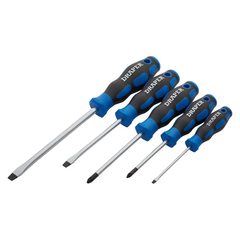 Draper Screwdriver Set Draper 09783 5 Piece Soft Grip Screwdriver Set, 3 x Plain Slot, 2 X PZ Type